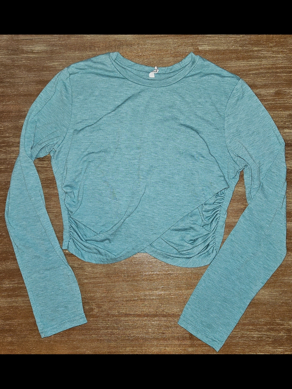 Women's Long Sleeve Ruched Crop Top - Teal Blue Long Sleeve Crop Medium Missufe